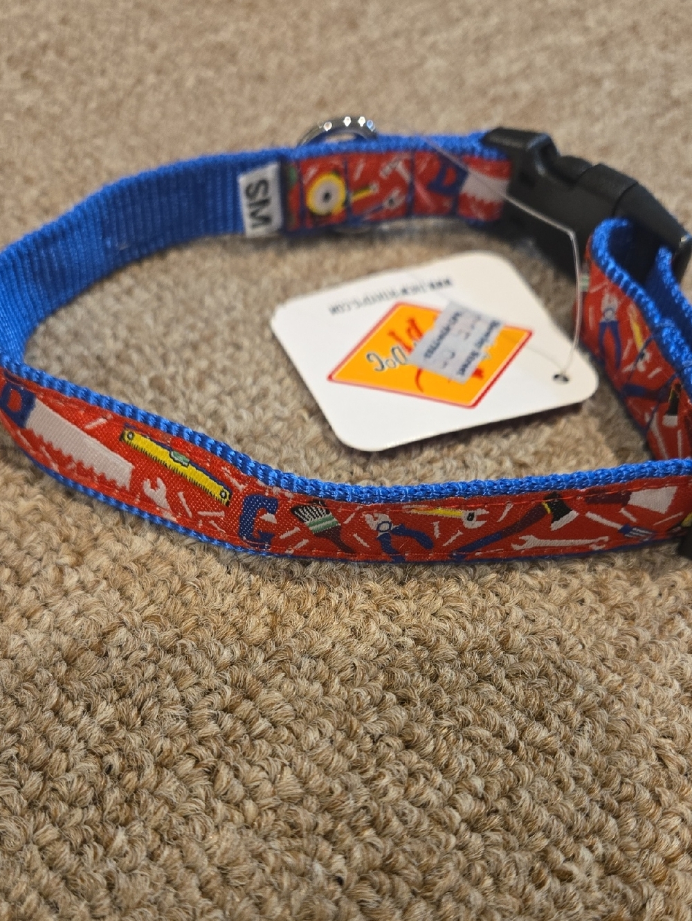 New! Worthy Dog Blue & Red Handyman Tool Print Size SMALL Dog Collar